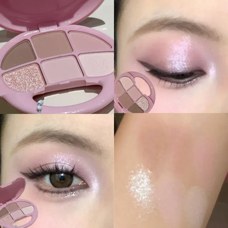 Disco per ombretti a sei colori rosa marrone Palette di ombretti perlescenti opachi a bassa saturazione Trucco coreano Cosmetico per occhi luccicante opaco — image 7