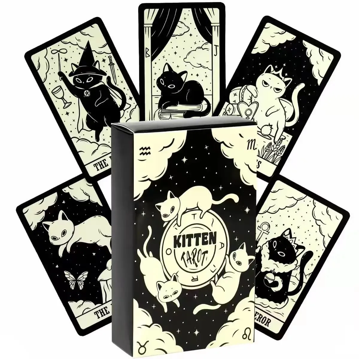 ลูกแมวไพ่ทาโรต์ 78PCS Black Cat Deck Oracle Divinationเวทมนตร์สัตว์น่ารักTarotสำหรับผู้เริ่มต้นจิตวิญญาณเกมกระดานGif