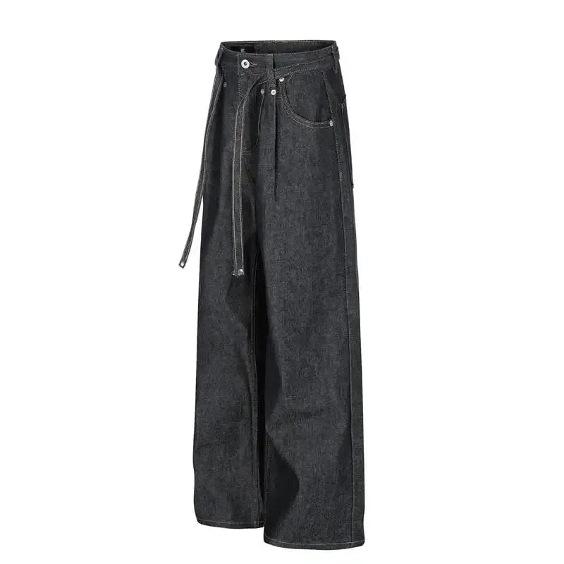 Jean délavé en détresse de style américain, ceinture à coutures visibles, pantalon en Denim unisexe, ample, jambes larges, jambes droites, 9X3768 — image 4