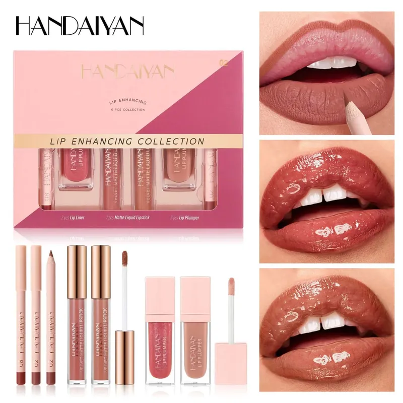 Ensemble de maquillage pour les lèvres, 6 pièces, rouge à lèvres liquide mat imperméable, brillant et crayon à lèvres, hautement pigmentés et faciles à appliquer — image 1