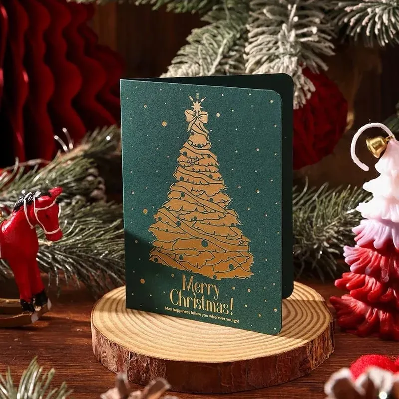 10 Adet Vintage Altın Folyo Noel Katlanır Tebrik Kartları Çok Desen Nimet Tatil Kartları Yeni Yıl Kartpostal Hediye Kartları