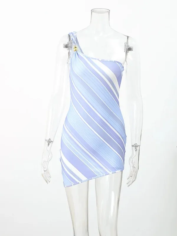 여성 레인보우 스트라이프 니트 맥시 드레스 원 숄더 싱글 스트랩 사이드 스플릿 Bodycon Vestidos 여름 해변 휴가 파티 가운 2026 — image 8