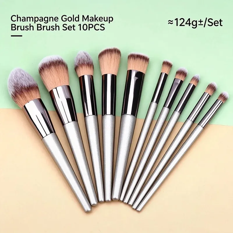 4/10/14/20PCS Champagne Gold Berus Mekap Set Bedak Bedak Bedak Mata Pembayang Mata Berus Bibir Kening — image 7