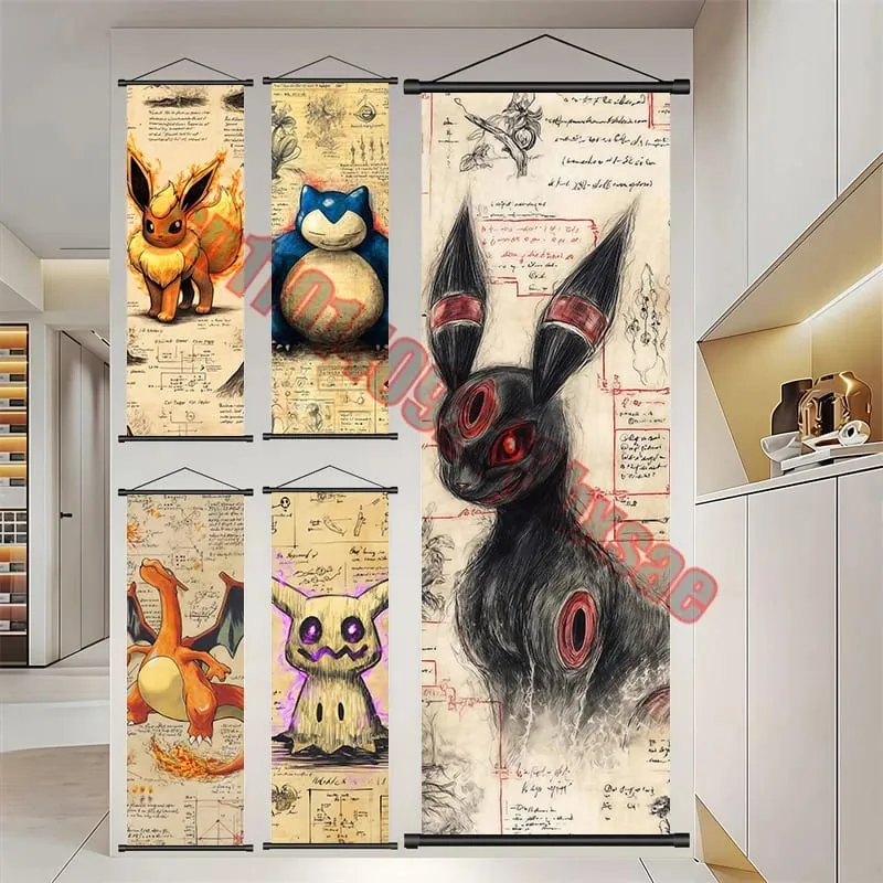 Poster Pokemon Cetakan Anime Dinding Karya Seni Gengar Gambar Lukisan Charizard Kanvas Skrol Gantung Pikachu Hiasan Bilik Rumah — image 3