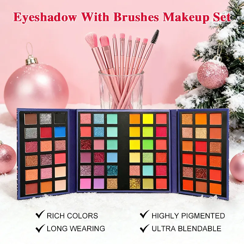 Paleta de sombras de ojos de 72 colores con 8 Uds. De brochas de maquillaje, brillo mate, Kit de maquillaje de sombra de ojos de colores brillantes para escenario de fiesta — image 4