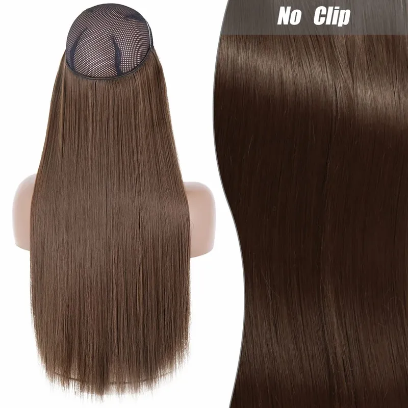 Synthetic Long Wavy No Clips Invisible Wire Hair Extensions Black Brown Blonde Fish Line False Hairpiece Piece — image 12