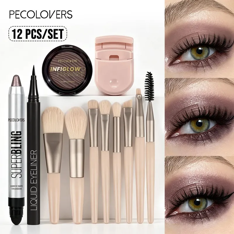 12 PZ/SET Shimmer Eye Shadow Pen & Palette Eyeliner Liquido Lash Bigodino Pennelli Trucco Occhi Impermeabile/Lunga Durata — image 4
