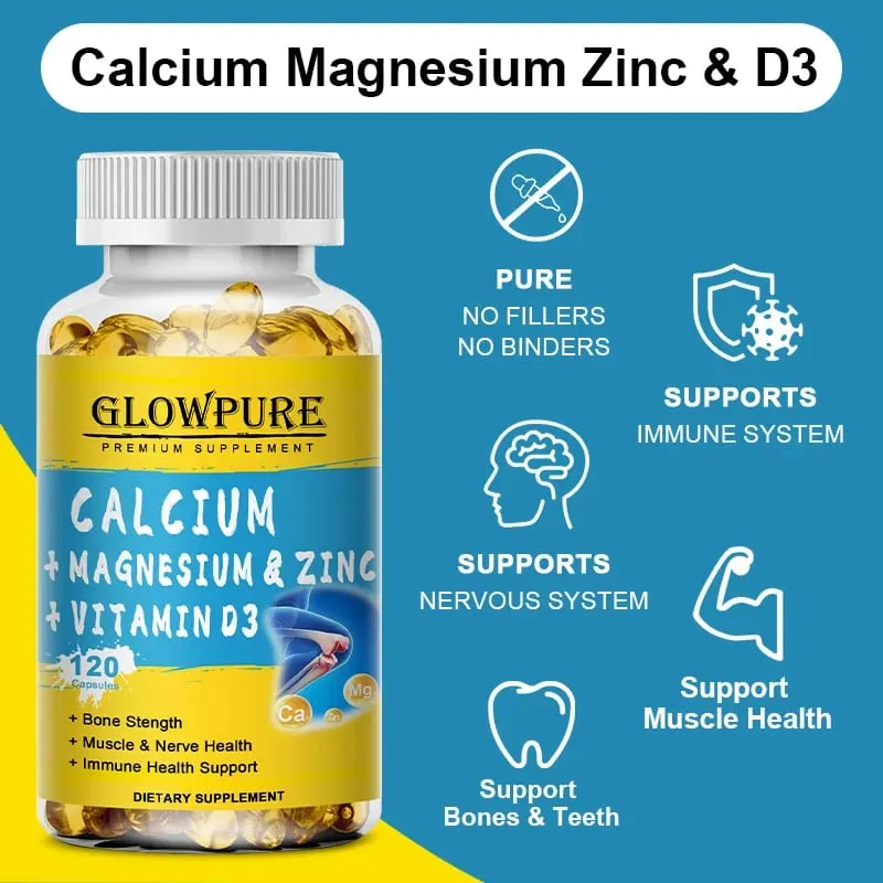 Calcium Magnesium Zinc Vitamin D3 - for Muscle Bone Joint Nervous Immune System Dietary Natural Health Supplement — image 2