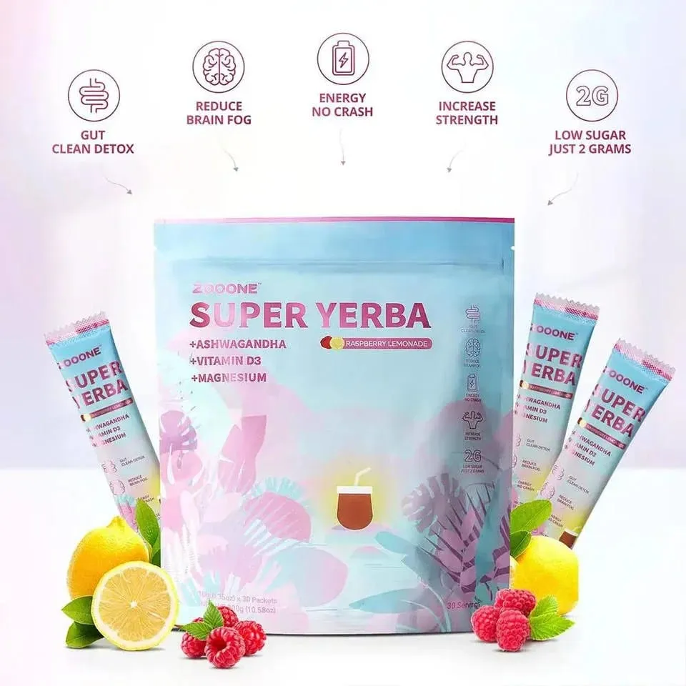 Super Yerba poudre de boisson instantanée 30 paquets avec de la vitamine probiotique Ashwagandha favorisent la santé intestinale de l'intestin et l'immunité de digestion — image 1