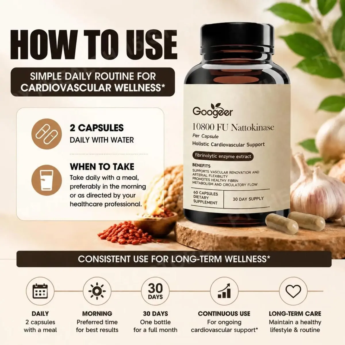 Googeer Advanced Enzyme CoQ10 Formula Capsule Clean Vegan Non OGM Integratore di supporto quotidiano per il benessere 60 capsule Facile da usare — image 5