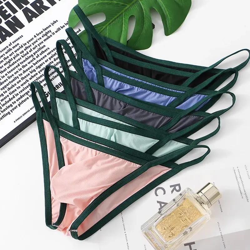 Slip taille basse en soie glacée pour hommes, slip en fil respirant, sous-vêtements — image 1