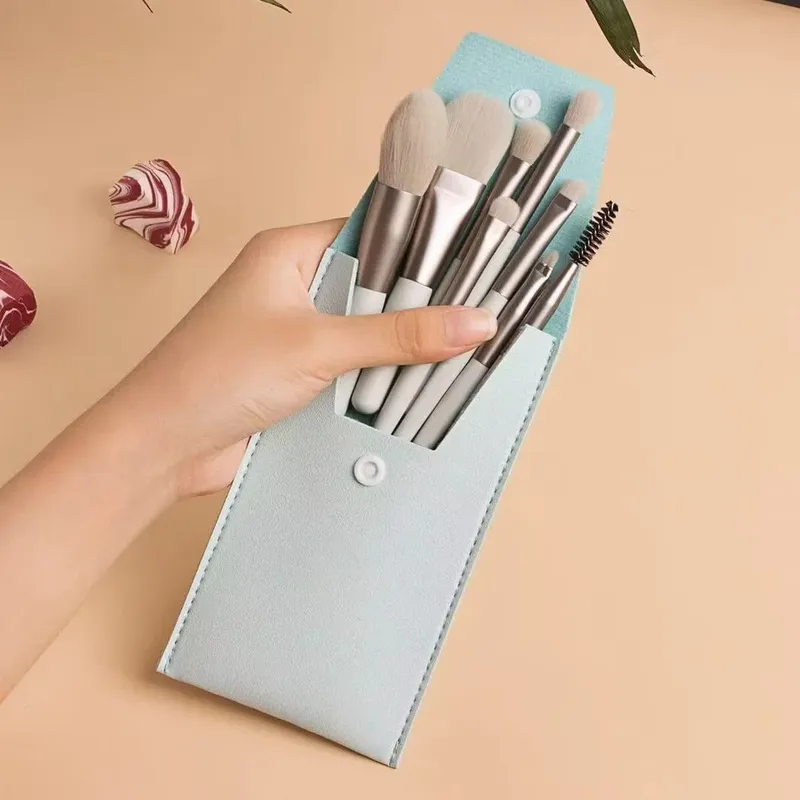 Mini 8pcs Berus Mekap Macaron Kit Kosmetik Perjalanan Gebu Lembut Untuk Foundation Blush Blending Mata Wajah — image 8