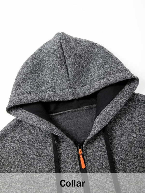Ensemble de 2 pièces pour hommes, veste à capuche mi-longue avec fermeture éclair complète, manteau chaud doublé en polaire avec capuche à cordon de serrage et poches zippées, vêtements d'extérieur décontractés pour l'automne et l'hiver, usage quotidien