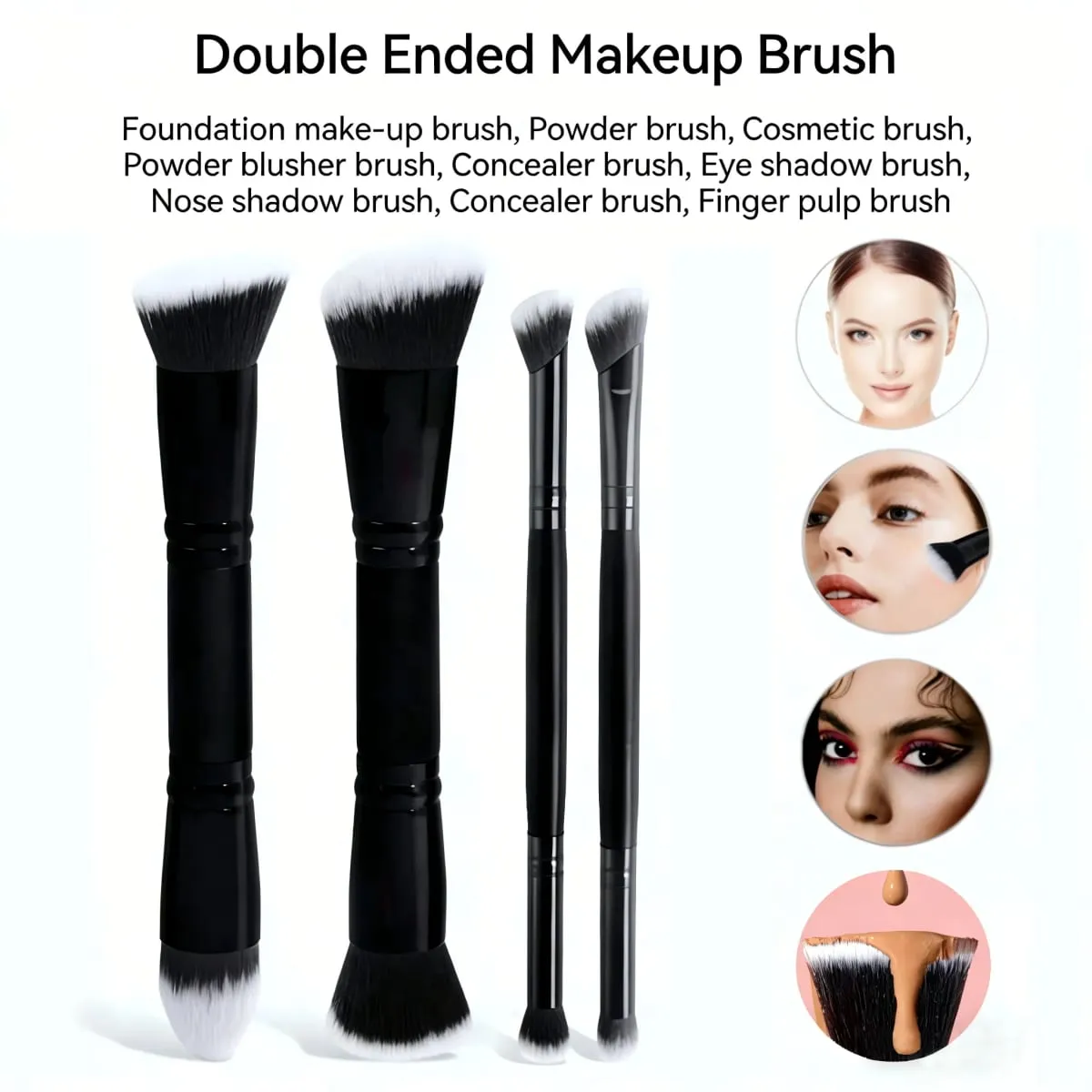 แปรงแต่งหน้ามัลติฟังก์ชั่นแบบ dual-ended 4 ชิ้นสำหรับใบหน้า แปรงรองพื้นแบบ dual-ended แบบพกพา แปรงคอนทัวร์ แปรงแป้งฝุ่น แปรงปัดแก้ม แปรงอายแชโดว์ แปรงจมูกเงา แปรงมุม — image 1