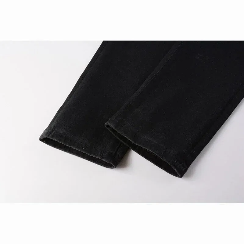 Seluar Jeans Tirus Tirus Bersalut Hitam Lelaki Dibasuh Bermasalah Rekaan Butang Terbang Gaya Jalan Tinggi — image 6