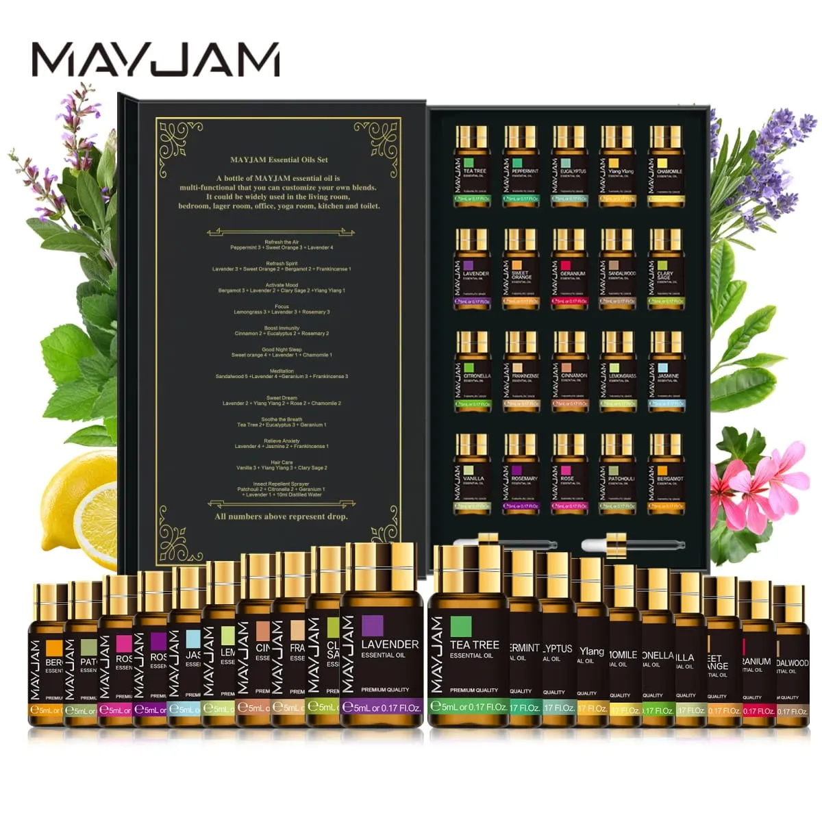 Juego de 20 botellas de aceites esenciales, lavanda, jazmín, eucalipto, vainilla, sándalo, naranja dulce, geranio, pachulí — image 2
