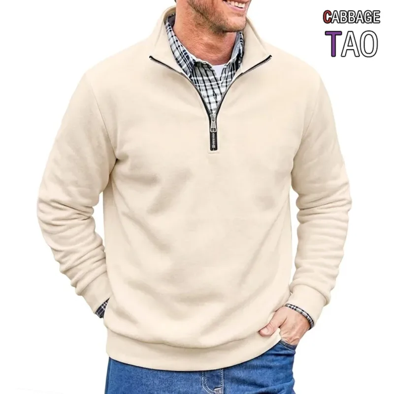 Männer Frühling und Herbst Half Zip Pullover Sweatshirts Einfarbig Outdoor Casual Tops Langarm Hoodie für Sport und Alltag — image 2