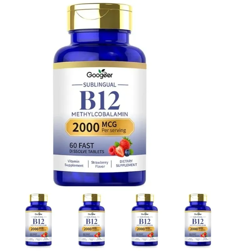 Googeer B12 Methylcobalamin Sublingual Fast Dissolve เม็ดรสสตรอเบอร์รี่สำหรับ Daily Body Comfort Support 60 เม็ด