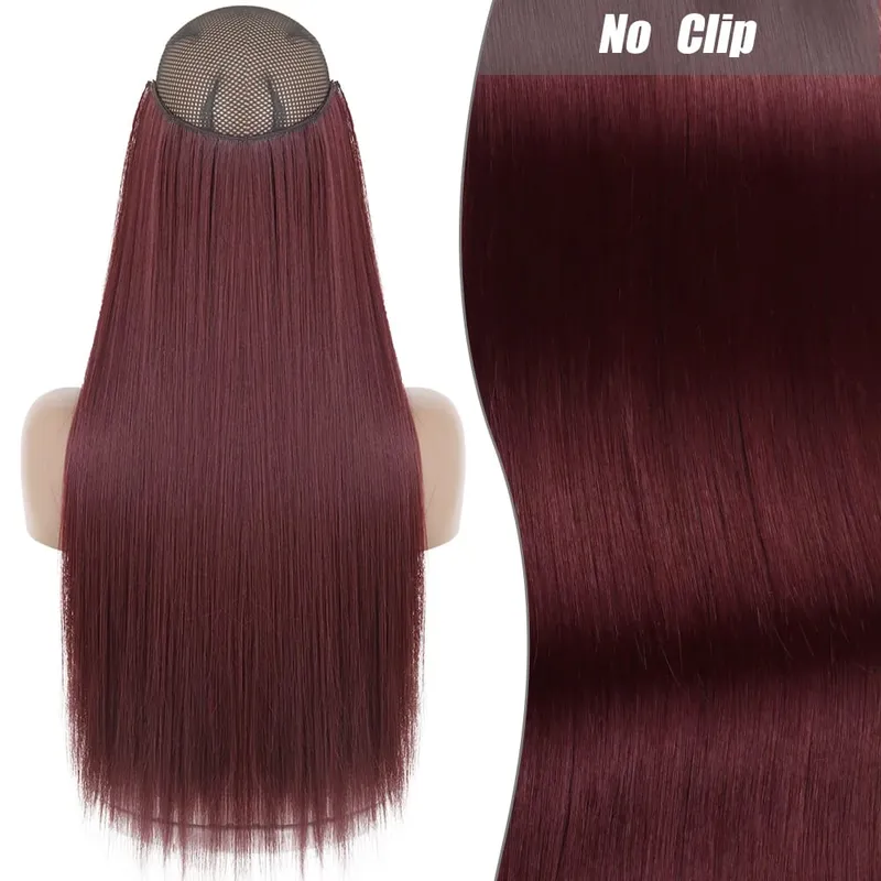 Synthetic Long Wavy No Clips Invisible Wire Hair Extensions Black Brown Blonde Fish Line False Hairpiece Piece — image 29