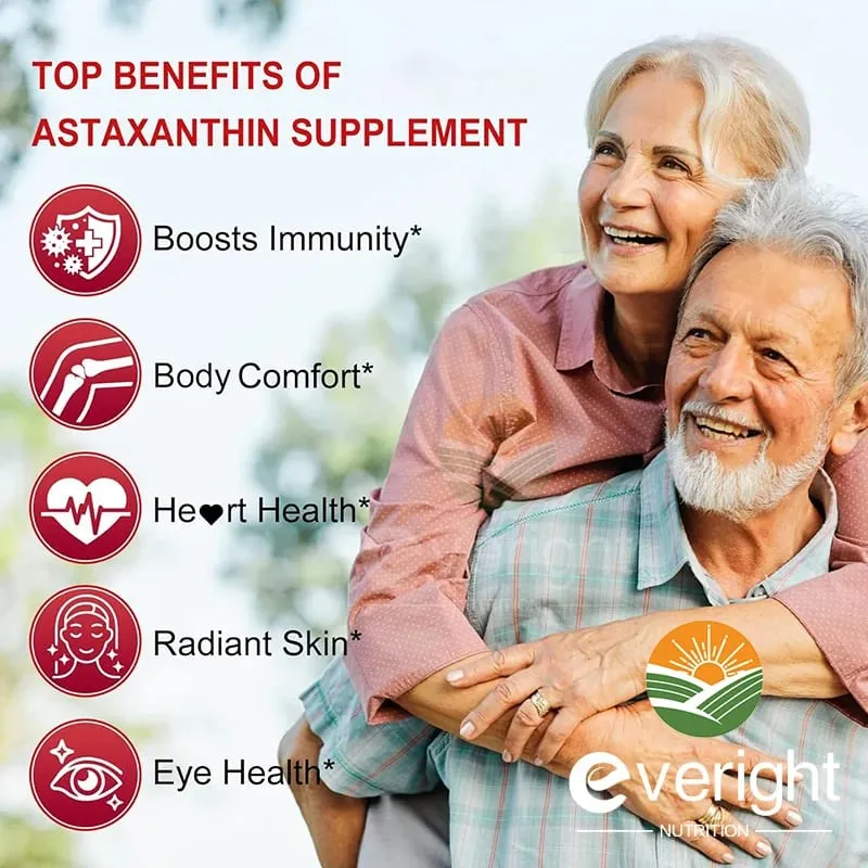 Suplementos de astaxantina 24 mg Fuente de microalgas frescas Aceite de semilla de uva Ashwagandha - Antioxidantes para el envejecimiento saludable de la piel y los ojos — image 1