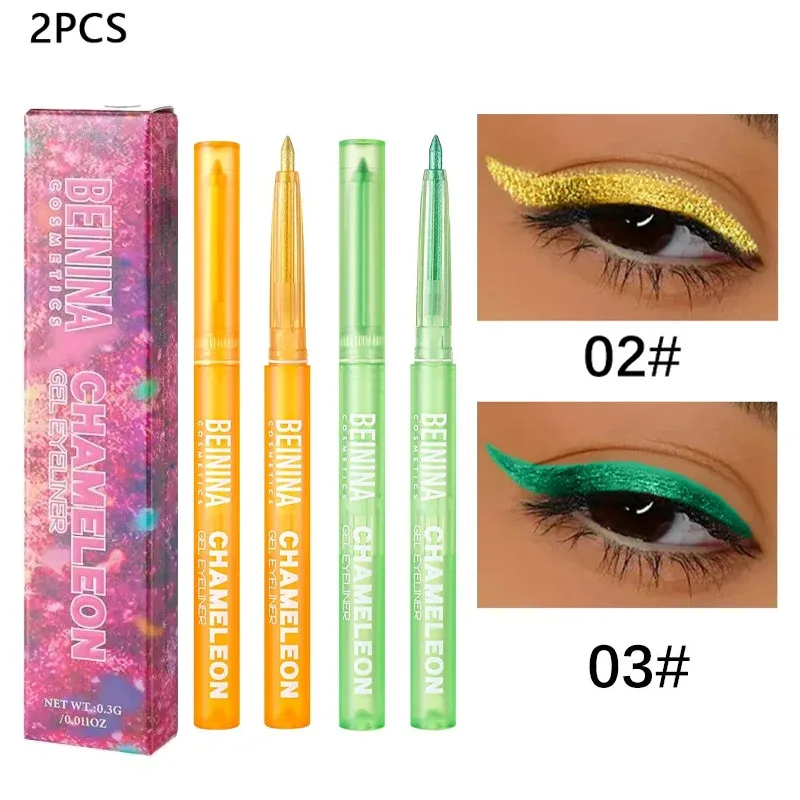 Bunglon Berkilat Yellow Eyeliner Gel Pen Pembayang Mata Metalik Multicolor Eye Liner Pearlescent Polarized Solek Pigmen Mata Dalam