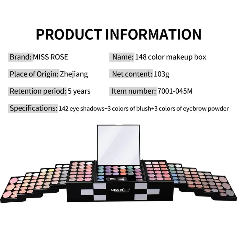 Set Kes Solekan Miss Rose Kit-Kombinasi Warna Muktamad-Set Hadiah Percutian Pembayang Mata Kosmetik Lip Gloss Blush Brow Palet Kombo — image 2