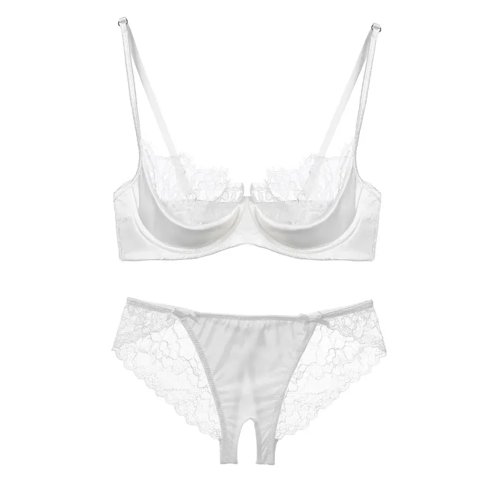 ลูกไม้ฝรั่งเศสชุดชั้นในครึ่งถ้วยชุดสีเขียว Ultra Thin SHEER นุ่มสบาย Underwire Bra สำหรับผู้หญิงหน้าอกเล็ก 32-38AB — image 4