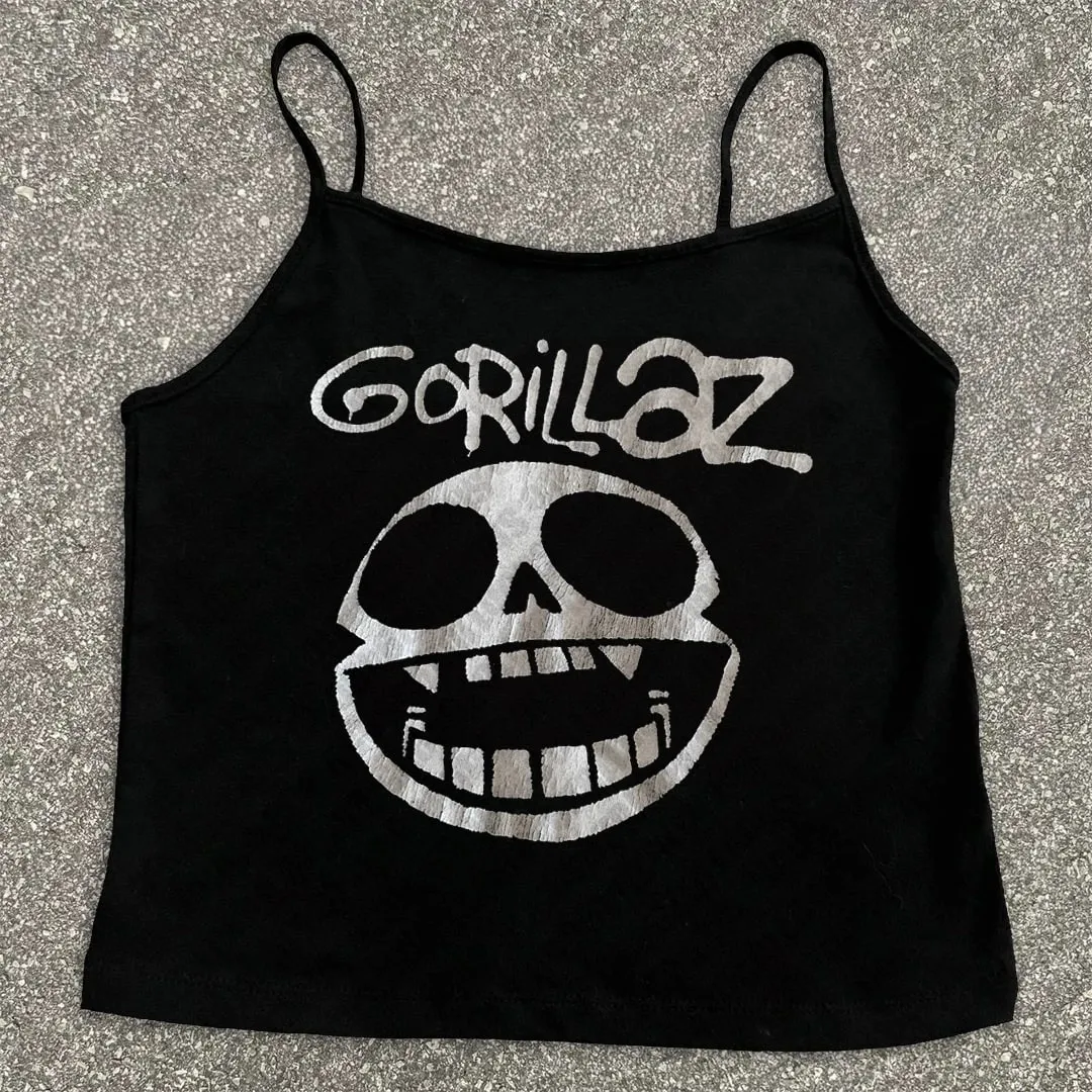 Gothic Camisole การพิมพ์ดิจิตอล Grunge Crop Top Y2k เสื้อผ้า Vintage Punk ผู้หญิงรัดตัว Tank Top เด็ก Tee 2000s เสื้อ Emo สาว