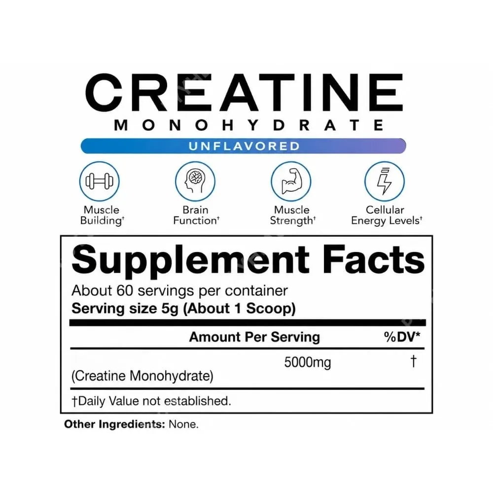 Creatina monoidrato in polvere 5000 mg 60 porzioni Senza aroma Integratore quotidiano per il supporto fitness Vegano senza glutine 300 g — image 5