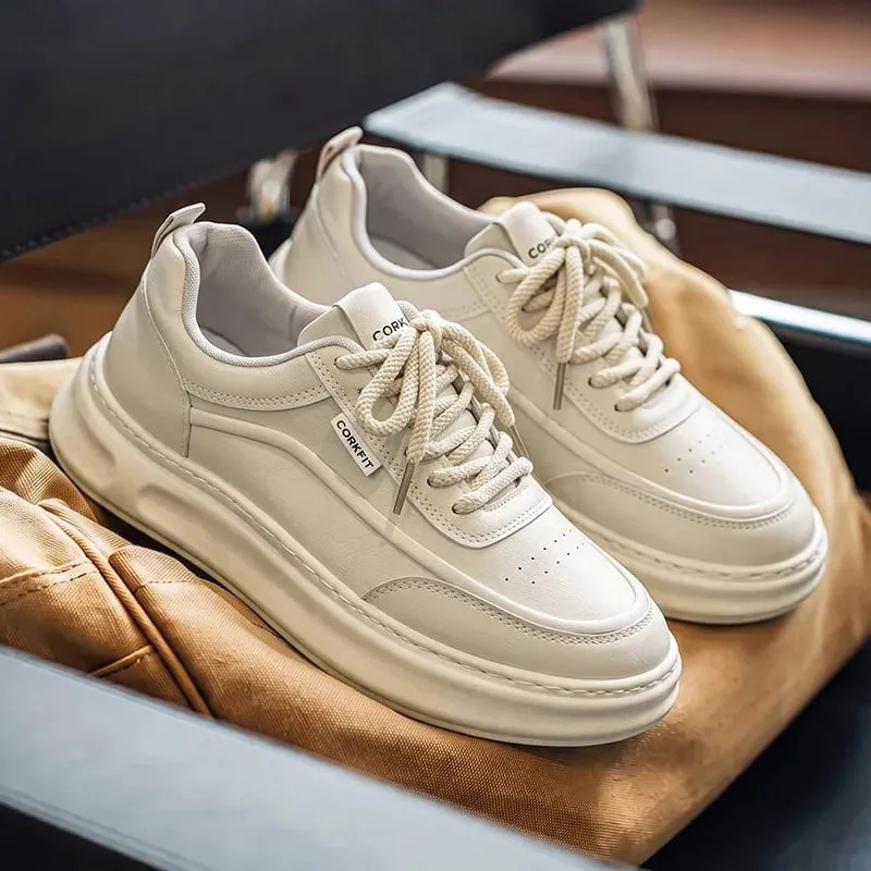 ผู้ชายรองเท้าผ้าใบฤดูใบไม้ผลิฤดูร้อนรองเท้าสบายๆพื้นผิวเรียบหนา Lace Up Minimalist ทุกวันรองเท้า