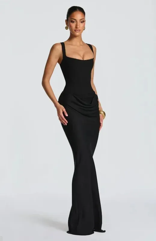 จีบชุดสลิงสแควร์คอปิดไหล่เอว Cinching Slim ชุดสตรีแฟชั่นชุดราตรีชุดราตรี 2025 — image 8