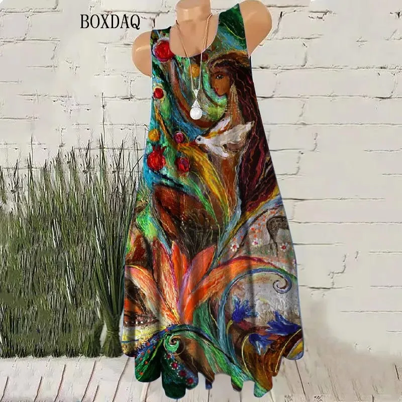Robe courte Vintage sans manches pour femmes, dégradé, teinture par nouage 3D, Style de rue, ample, décontractée, col rond, Mini robe d'été — image 8