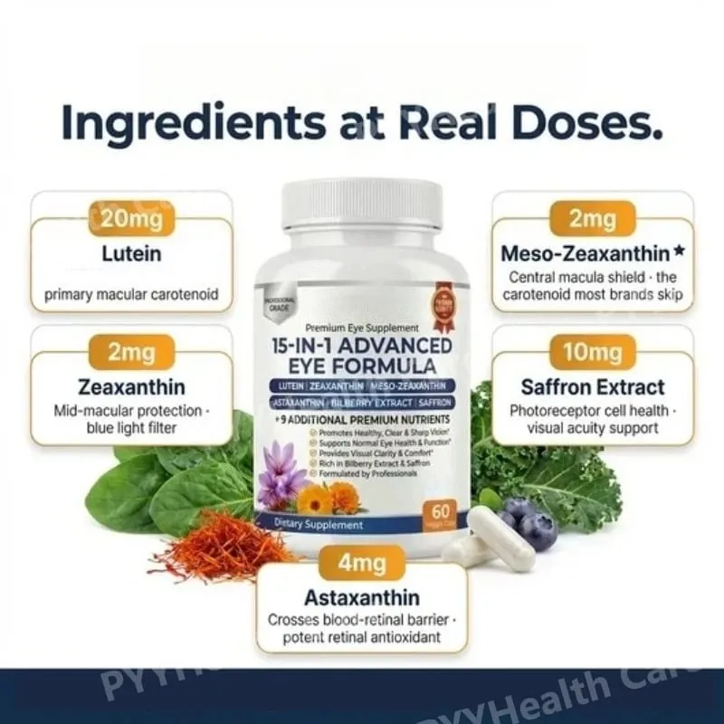 15-in-1 Advanced Eye Formula Supplement with Lutein Zeaxanthin Bilberry& Premium Nutrients Supports Healthy Vision 60Veggie Caps — image 4