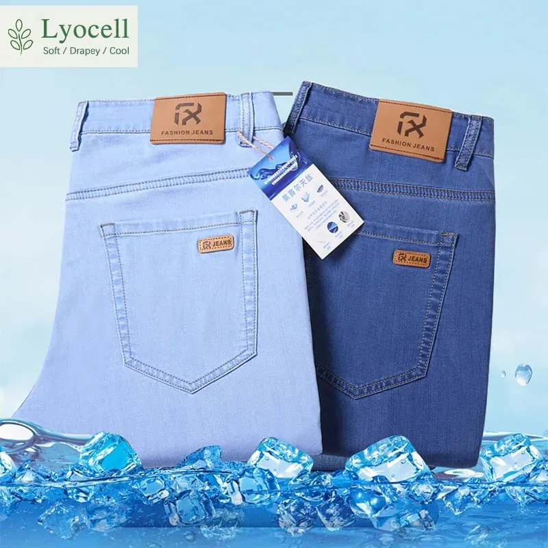 Lyocell กางเกงยีนส์ฤดูร้อนบางเฉียบยืดหยุ่นตรงกางเกงยีนส์ผู้ชายแฟชั่นเกาหลีนุ่ม Drape Cool ธุรกิจสบายๆกางเกง — image 2
