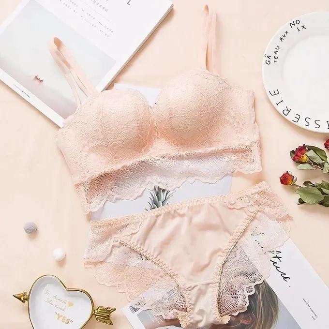 Set di lingerie sexy con reggiseno push up - Confortevole biancheria intima di pizzo senza fili, coppa per palmo per sollevamento 75°C/80°C/85°C