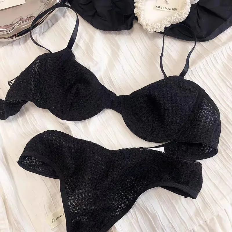 Set reggiseno casual da donna in tinta unita Set intimo elasticizzato elegante Set reggiseno e slip intimo perizoma sottile — image 10