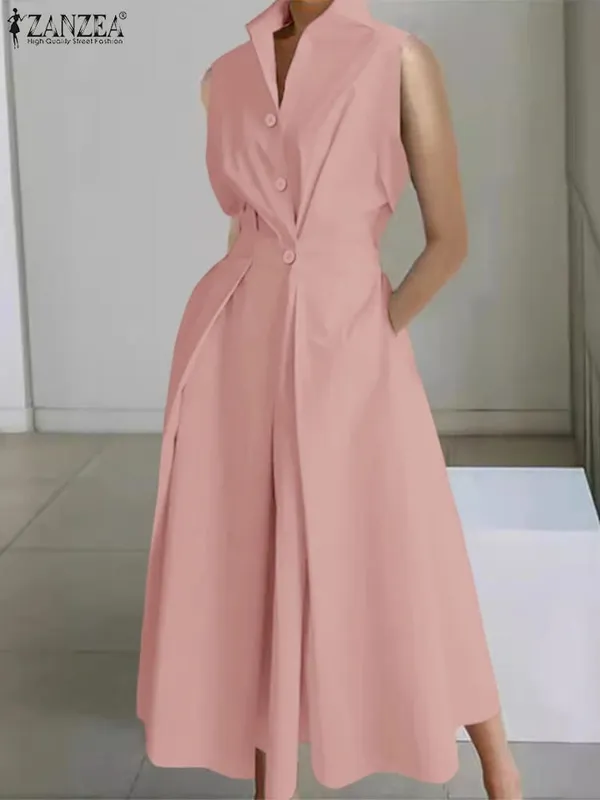 Elegant Chic ผู้หญิงชุดยาวลำลองแขนสั้นคอเอวสูง Casual & Day เสื้อชุดสีทึบ S-3XL — image 13