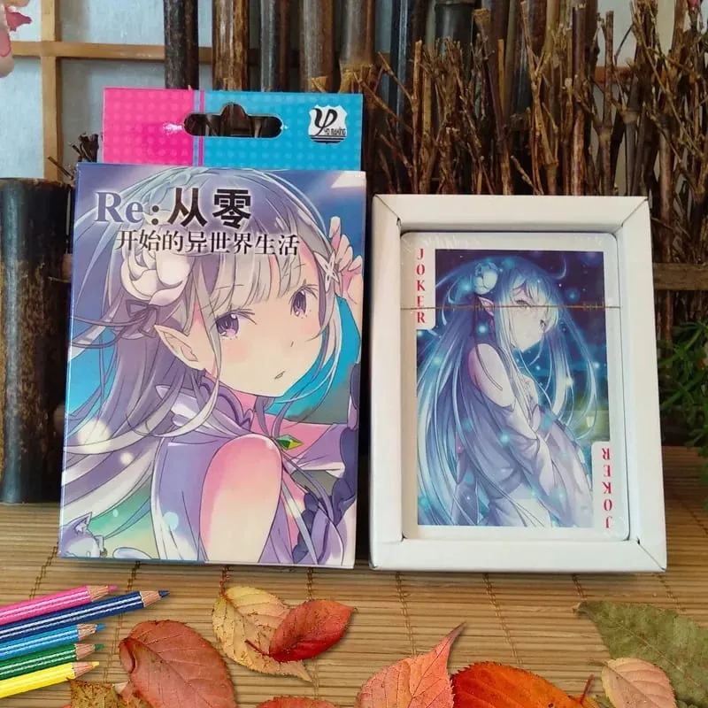 54 pezzi di carte Carte da poker anime Re: Life in A Different World From Zero Carte da gioco da tavolo Cosplay Confezione regalo con copertina rigida