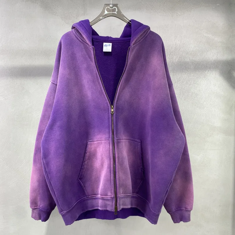 Men's Zip Up Hoodies Tie Dye Washed Double Oversize Cardigan Sweatshirt Loose Plus Plush Gradient Man Hooded Pullovers Winter — image 7