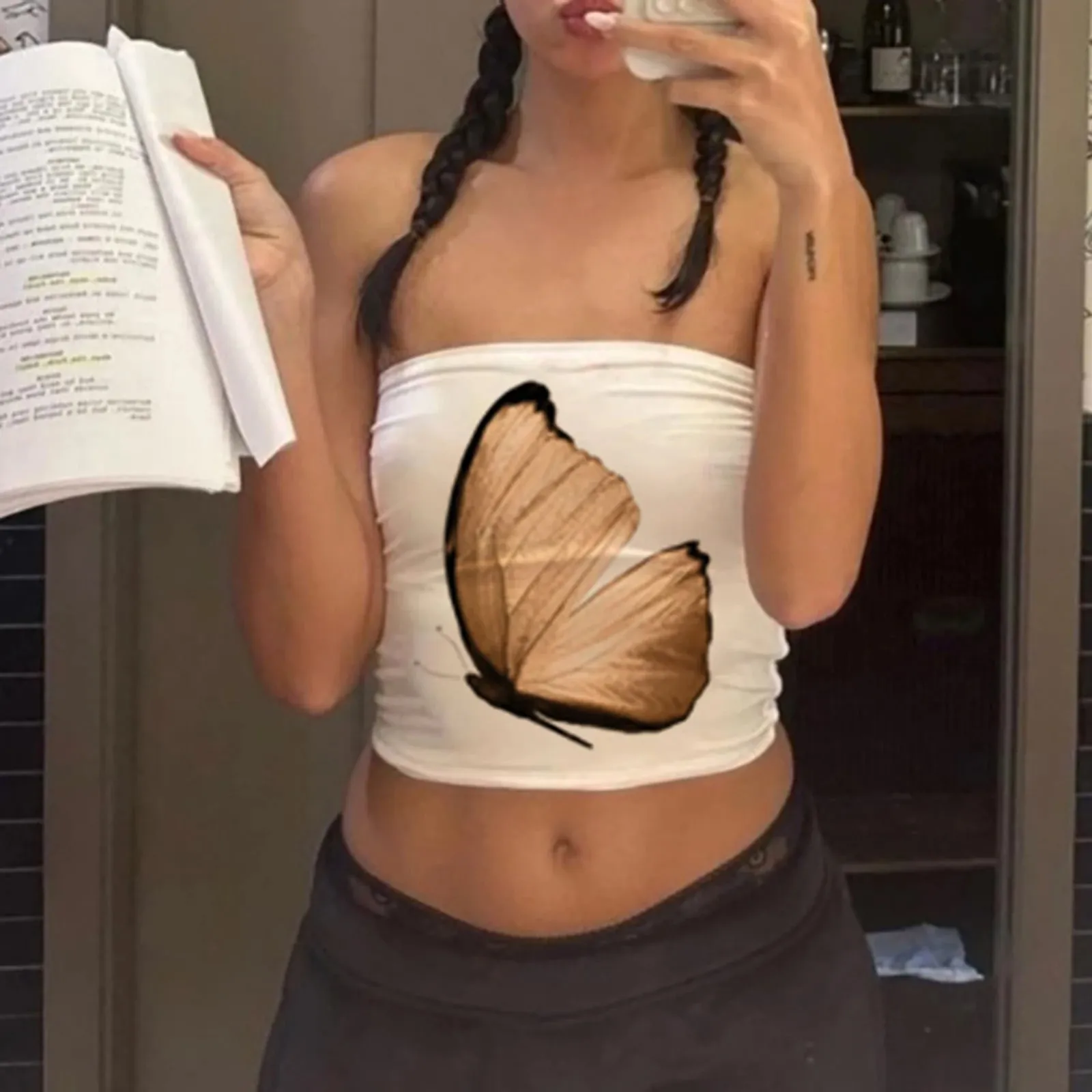 Hauts tubulaires à imprimé Floral pour femmes, hauts Bandeau sans bretelles, chemises cintrées, Streetwear, été — image 7