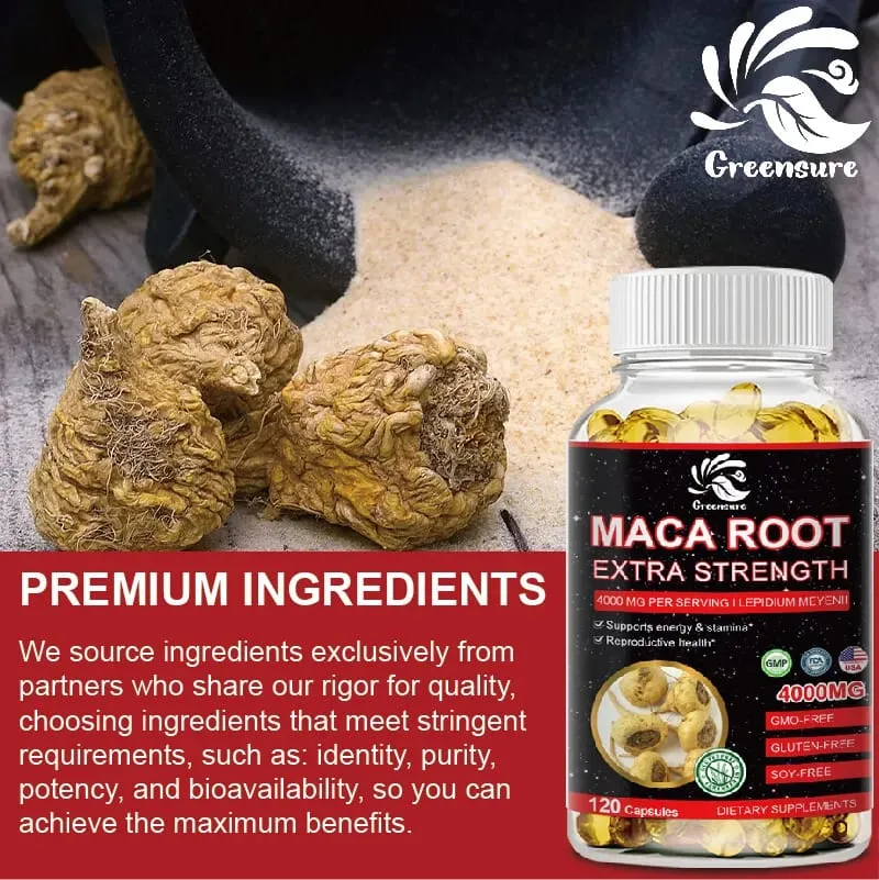 Greensure Organic Maca Root Powder Capsules 4000 มก. พร้อมอาหารเสริมสารสกัดจากราก Maca สำหรับผู้ชายและผู้หญิง — image 3