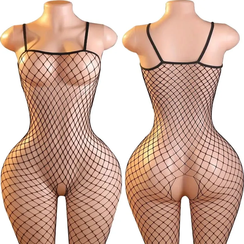 블랙 Fishnet 오프 어깨 오픈 가랑이 Bodystocking 란제리 세트 섹시한 가랑이없는 테디 브래지어 여성의 에로 속옷