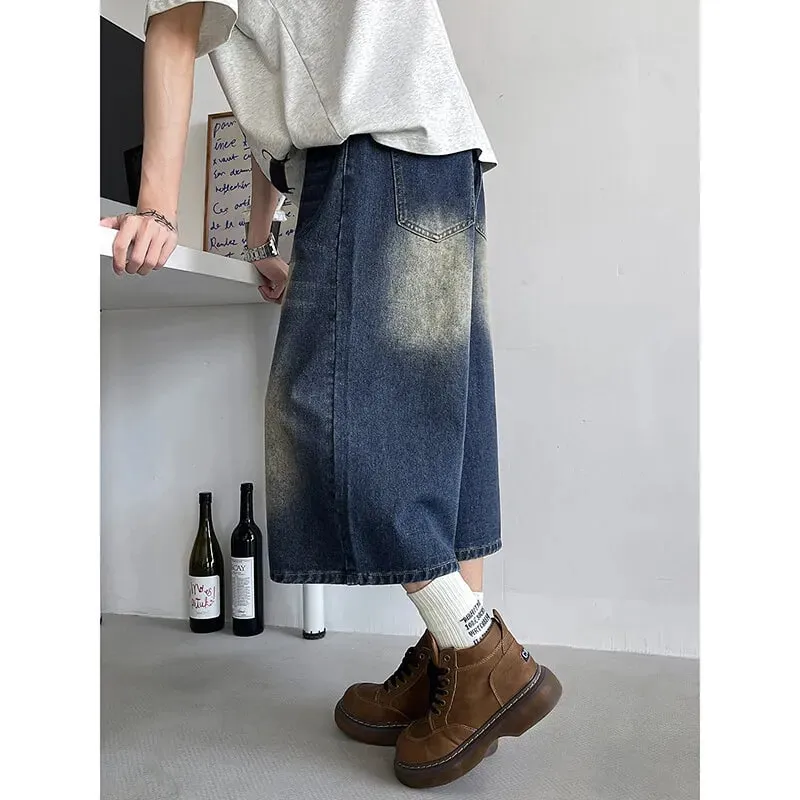 Loose Fit Cropped Jeans Elastic Drawstring Waist Stretch Denim Casual Wear Comfort Men Baggy Denim Pants Man 2023 Fashion Trendy — image 1