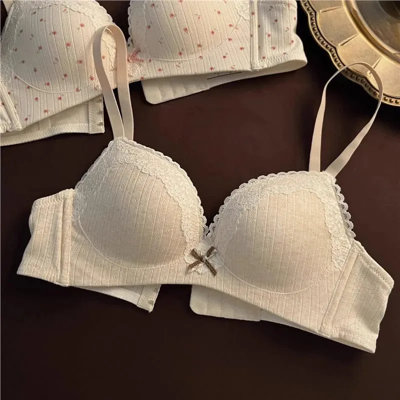 Sweet Girl Lace Edge Floral Bra Set Women Non-steel Ring Beauty Back No Steel Hoop Anti Sagging Underwear Cotton Comfortable Bra — image 8