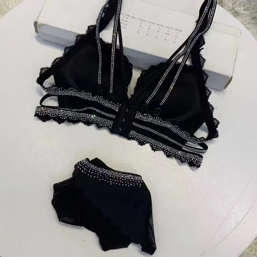 (Bralette Voor Kleine Borsten) Nieuwe Strass Luipaard Print Verdikte Lingerie Kleine Borsten Verzamelen Hol Vrouwen Bh Set — image 3