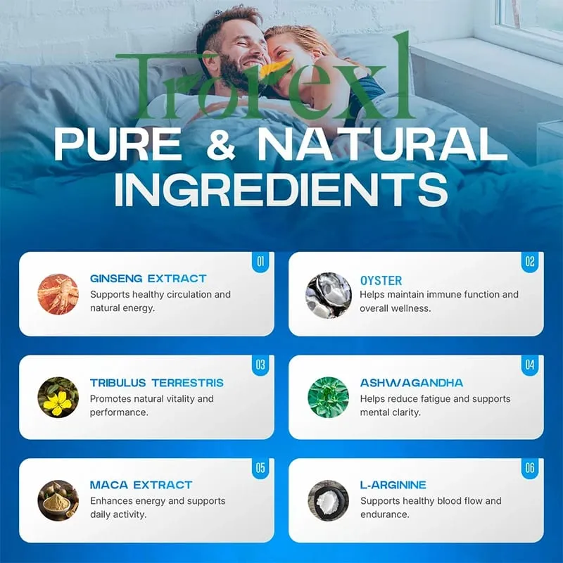 TonicBluPro Blue Pills Male Enhancing Supplements Support Stamina & Energy Natural Oyster & Ginseng Tablets