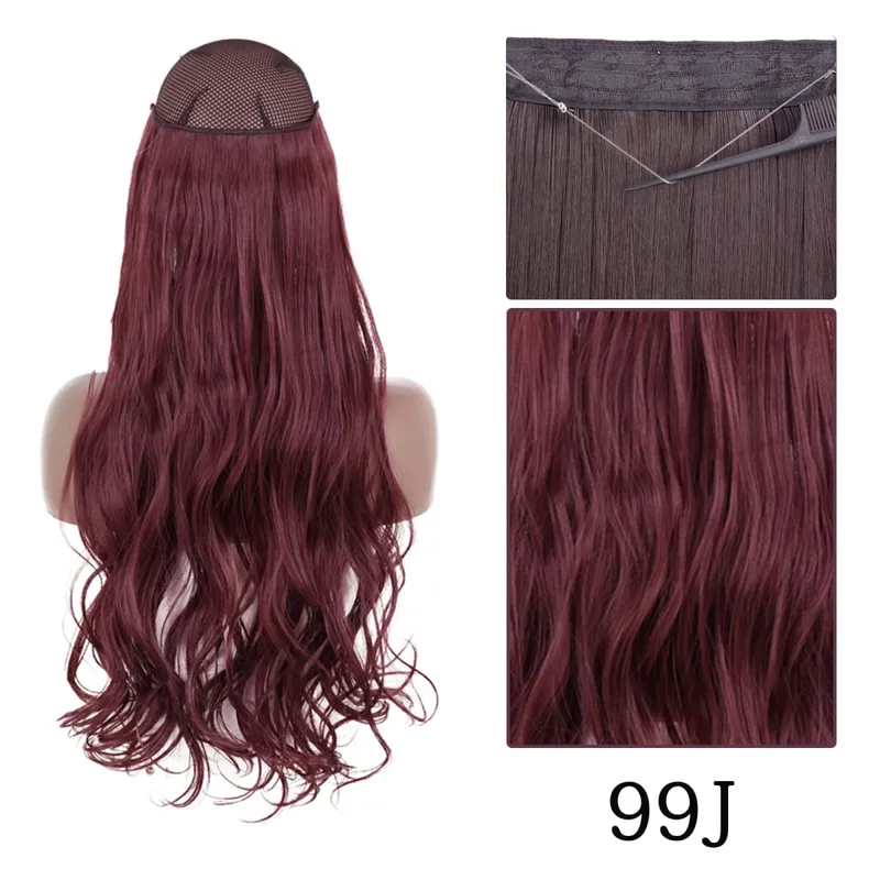 Estensioni dei capelli sintetiche senza clip regolabili con linea di pesce, parrucchino naturale biondo marrone ondulato lungo resistente al calore per le donne — image 25