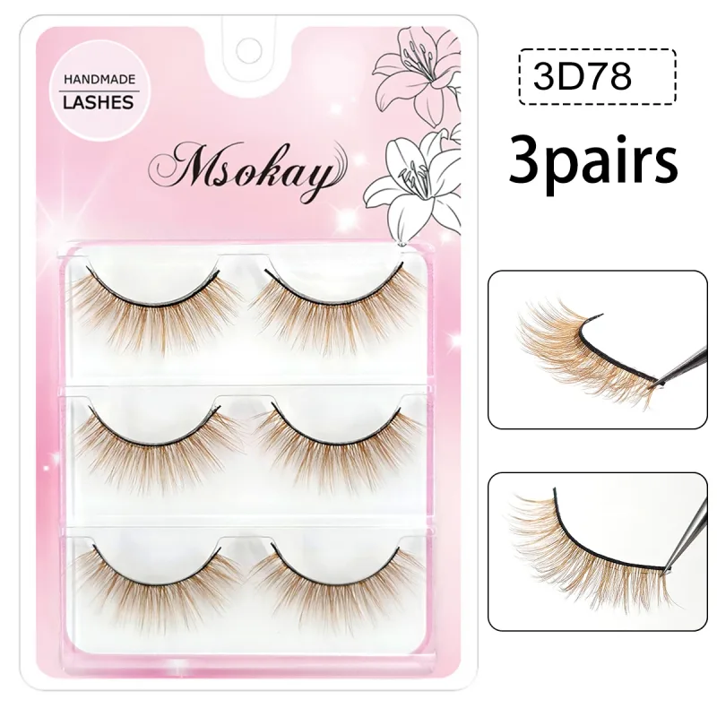 3 คู่สายรุ้งสีขนตาสีน้ำตาลคอสเพลย์ขนตาปลอมสีบลอนด์แต่งหน้า Eye Lashes สีสันสีฟ้าฮาโลวีนมังสวิรัติ Cilias