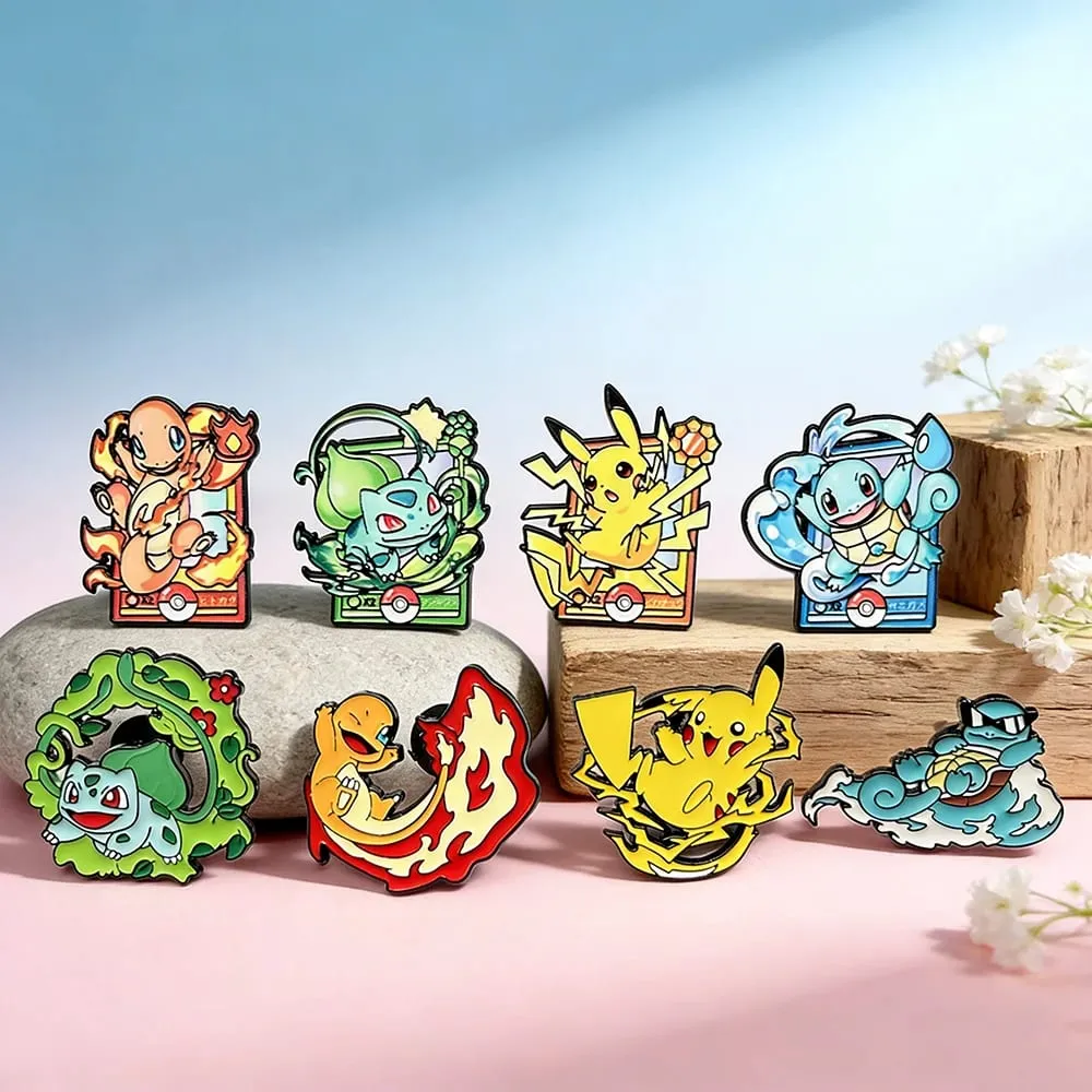 8pcs Set Anime Enamel Pin Lencana - Pikachu Charmander Kartun Haiwan Lucu Fesyen Kerongsang Barang Kemas untuk Beg galas Hadiah Aksesori — image 3