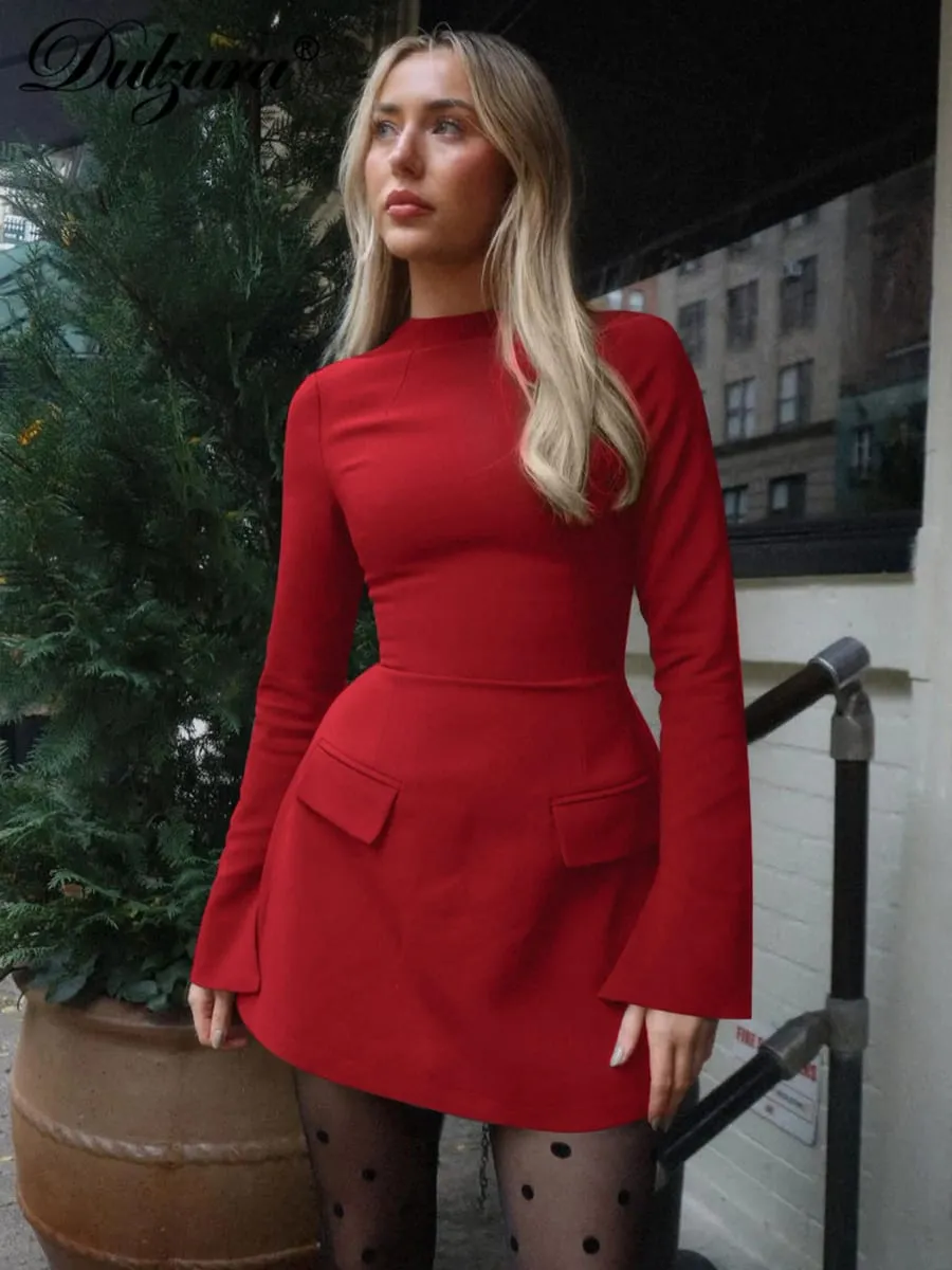 Dulzura Long Sleeves Zipper Bodycon Mini Dress With Pocket Solid Elegant Outfit Office Streetwear Women’S Autumn Winter Clothes — image 3